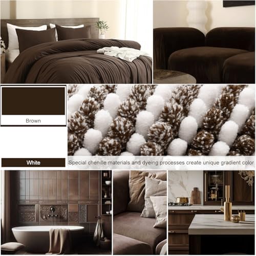 BSICPRO Bathroom Rugs Sets 2 Piece, Non Slip Striped Bath Mats, Brown