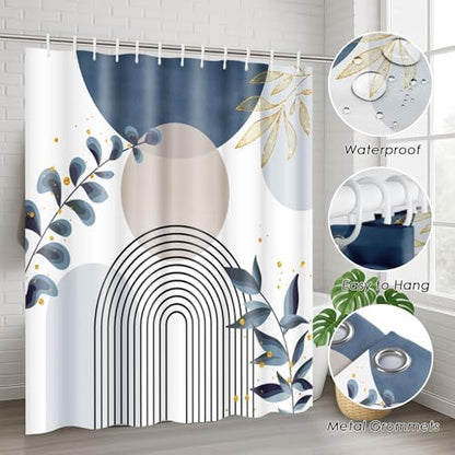 Bathroom Sets with Shower Curtain and Rugs, 4 Pcs, Boho Leaves