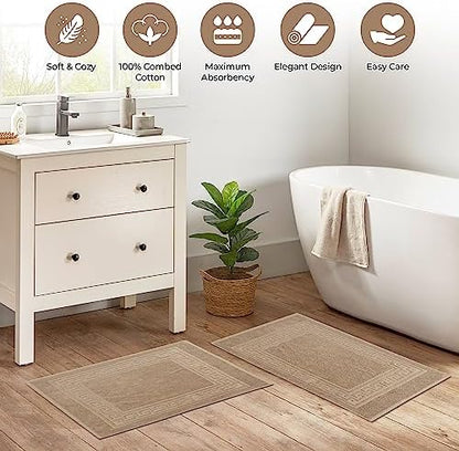 Superior Heavyweight Cotton Bath Mats, Bath Rugs For Bathroom Accessories, Washable Rug For Shower, Bath, Toilet, Modern Decor, No Backing, Luxury Hotel And Spa Quality, Set of 2, 22" x 35", Taupe