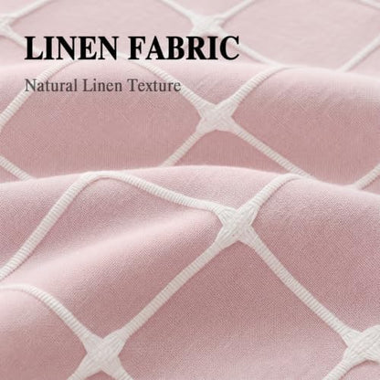 Farmhouse Shower Curtain Button Plaid-Pink-Pink Stripe 72"W x 72"L