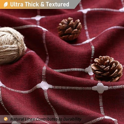 BTTN 72x78 Boho Farmhouse Linen Heavy Duty Fabric Shower Curtain, Burgundy