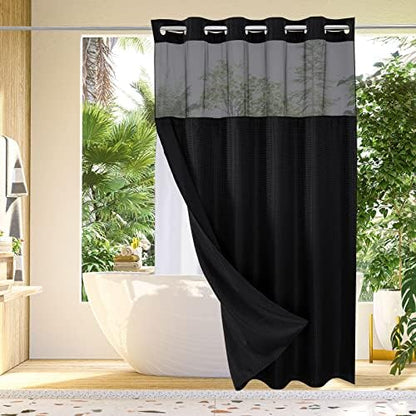Gibelle No Hook Cloth Black Shower Curtain with Liner, 72x74