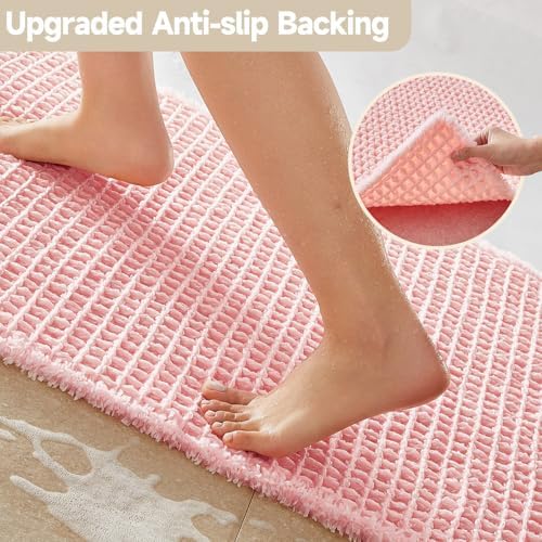TYUU Waffle Bath Mat, Cute Bathroom Rugs Non Slip, 48x24 Light Peachy Pink