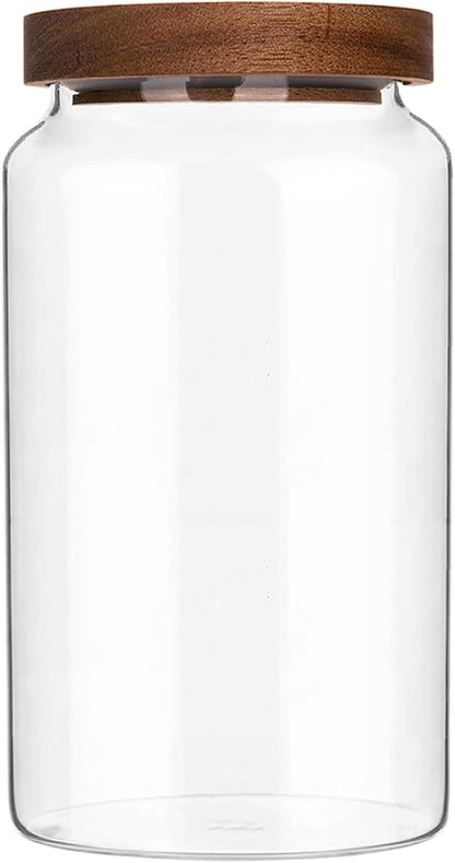 Custde Glass Jar with Lid, 42 FL oz Airtight Glass Storage Jar Glass Food Storage Containers for Kitchen Counter, Pantry, Decorative Jar for Coffee, Sugar, Candy Jar Cute Jar (Wooden 42 FL OZ)