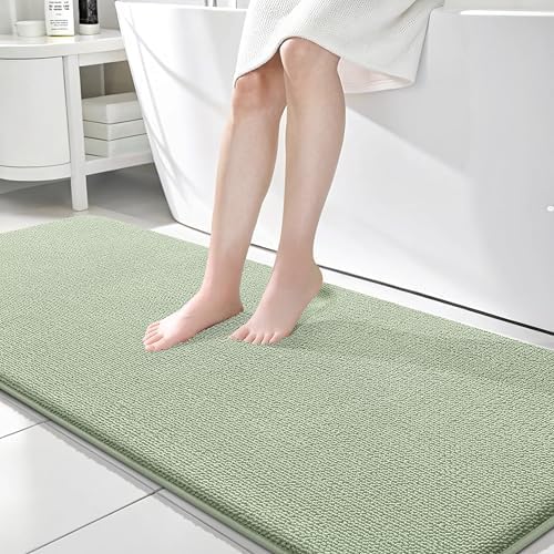 OLANLY Memory Foam Bathroom Runner Rugs 70x24, Long Bath Mats, Sage Green