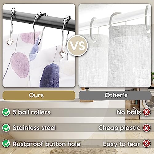 Amaredom Ink Floral Shower Curtain with 12 Metal Hooks, 72x72 Inches
