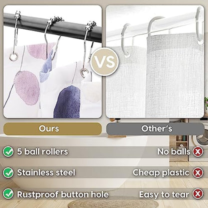 Amaredom Ink Floral Shower Curtain with 12 Metal Hooks, 72x72 Inches