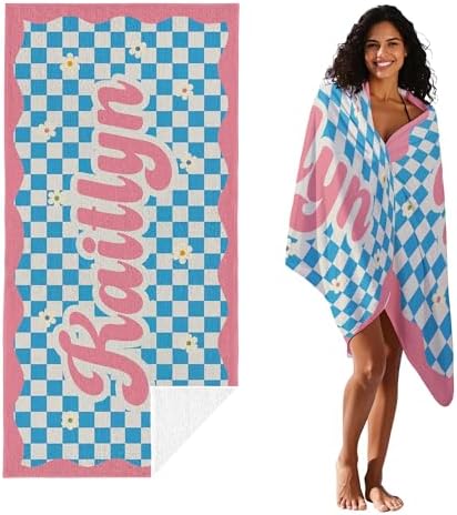 JML Personalized Beach Towel with Name, Custom Flower Beach Towel, Customized Microfiber Pool Towel, Quick Dry & Absorbent Swim Towel for Adult,Mother's Day, Birthday, Summer Holiday,Vacation