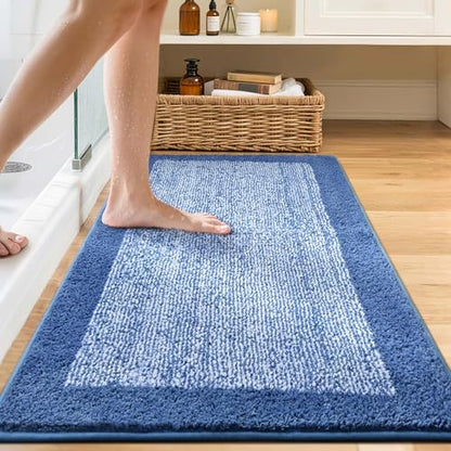 48x24 Long Bathroom Rugs Non Slip Washable, Soft Absorbent Bath Mat Blue