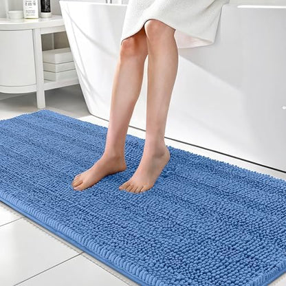 OLANLY Bathroom Runner Rugs 70x24, Soft Chenille Bath Rugs, Cornflower Blue