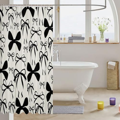 jejeloiu Cute Bowknot Shower Curtain for Bathroom Decor 72"x84" Gray Girls Bow Black Leopard Bath Curtain Kawaii Bathroom Accessories Waterproof Polyester Fabric for Stalls Bathtubs Princess Decor