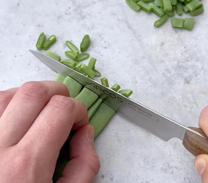 Arcos Chef Knife 5 Inch Stainless Steel. Professional Kitchen Knife for Cooking. Ovengkol Wood Handle 100% natural FSC and 140 mm Blade. Series Nordika. Color Brown.