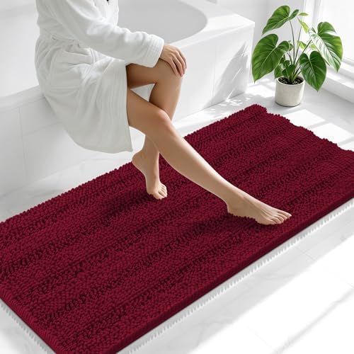 Smiry Thick Chenille Bathroom Runner Rugs 59x24, Soft Bath Mat, Burgundy