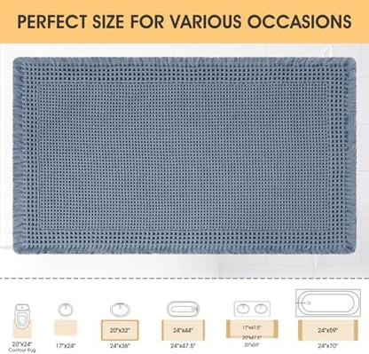 IM HOME Upgrade Waffle Bath Mat, Boho Bathroom Rugs Absorbent Non Slip, Ultra Soft Bathroom Mat, Machine Washable Knit Bath Rugs with Border for Bathroom, Bedroom, Kitchen, Shower, Tub, 32"x20", Blue