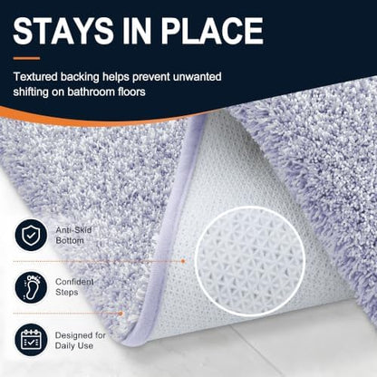OLANLY Microfiber Bathroom Rugs 59x24, Quick Dry Mat, Lavender and White