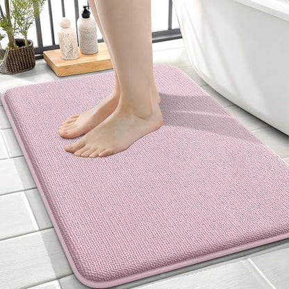 OLANLY Memory Foam Small Bathroom Rug 24x16, Absorbent Bath Mat, Dusty Rose