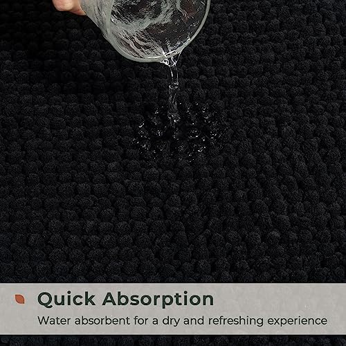 FRESHMINT Chenille Bath Rugs Set 2 Pieces, Black, 17''x24''+20''x47''