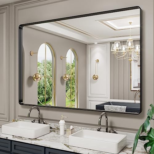 LOAAO 60X40 Inch Black Metal Framed Bathroom Mirror