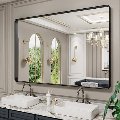 LOAAO 60X40 Inch Black Metal Framed Bathroom Mirror