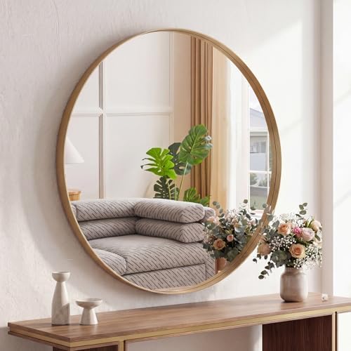 NEWBULIG 28-Inch Round Wall Mirror, Bathroom Wall Circle Mirror