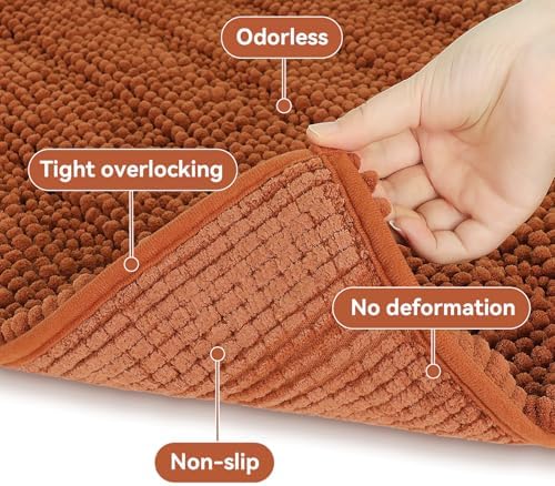 Bcoimo Bath Rug Mat,44x24 Extra Soft Burnt Orange Long Bathroom Runner Rug