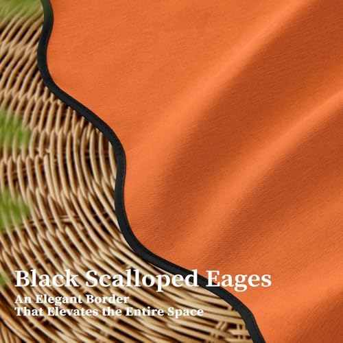 BTTN 72x78 Boho Scalloped Linen Textured Cloth Shower Curtain, Burnt Orange