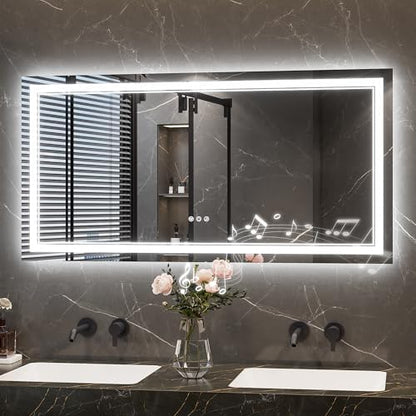 Keonjinn 48" x 24" LED Bathroom Mirror with Lights, Bluetooth Speaker