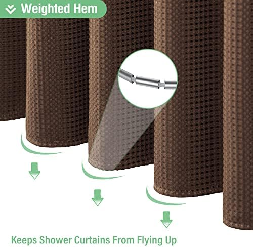 Dynamene Long Waffle Shower Curtain 256 GSM Heavy Fabric 72x78 Brown