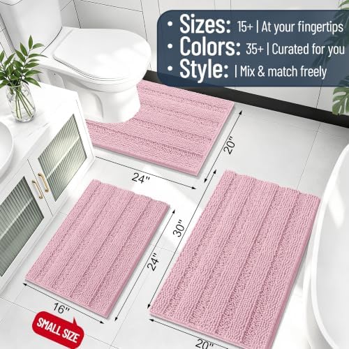 Smiry Thick Small Chenille Bathroom Rugs 24x16, Soft Bath Mat, Dusty Rose