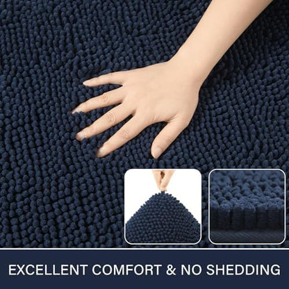 LOCHAS Luxury Bathroom Rug Shaggy Bath Mat 24 x 44 Inch, Navy