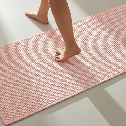 TYUU Bathroom Runner Rugs, Long Bath Mat Runner Washable Thin Quick Dry Low Pile Bathroom Runner Rugs Non Slip, Pink 24"x70"
