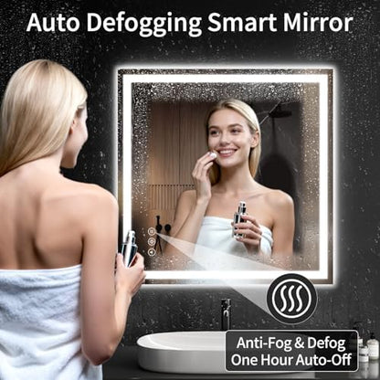 LED Bathroom Mirrors 32"x32" Bathroom Mirror with Lights for Wall, Backlit + Front Lit, 3 Colors, Anti-Fog, Dimmable Brightness for Vanity,Bathroom, Entryway, Living Room