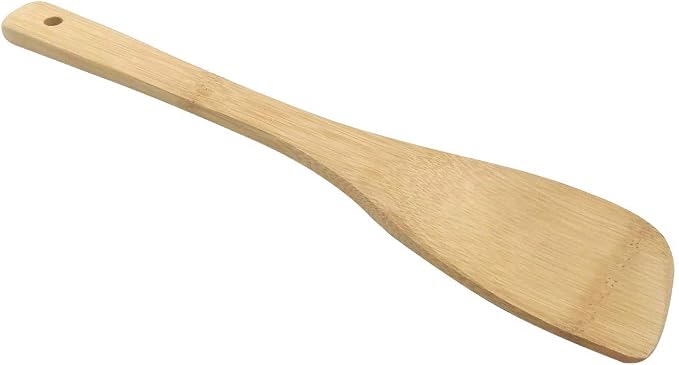 11.8-Inch Natural Wood Turners Bamboo Utensil Kitchen Wooden Cooking Tools Spoon Spatula Cooking, Stir Fry and Mixing, essential Tools (Oblique line)