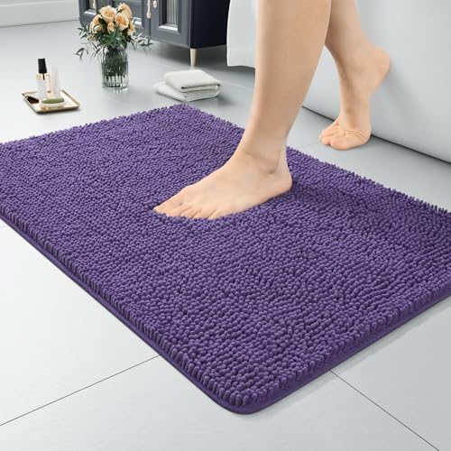 LOCHAS Luxury Bathroom Rug Shaggy Bath Mat 24 x 17 Inch, Dark Purple