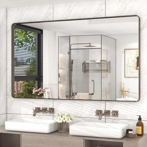 55x30 Inch Brushed Bronze Bathroom Mirror for Wall