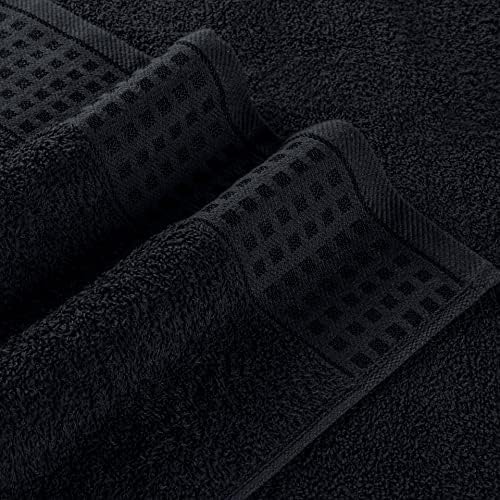 GLAMBURG 100% Cotton Ultra Soft 6 Pack Towel Set, Contains 2 Bath Towels 28x55 Inches, 2 Hand Towels 16x24 Inches & 2 Wash Coths 12x12 Inches, Compact Absorbent Lightweight & Quickdry - Black
