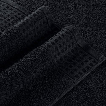 GLAMBURG 100% Cotton Ultra Soft 6 Pack Towel Set, Contains 2 Bath Towels 28x55 Inches, 2 Hand Towels 16x24 Inches & 2 Wash Coths 12x12 Inches, Compact Absorbent Lightweight & Quickdry - Black