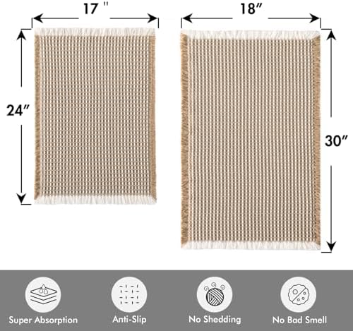 MIULEE Set of 2 Waffle Bathroom Rugs Brown&White Bath Mat 17"x24"+18"x30"