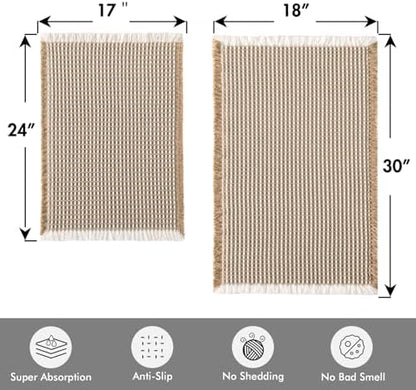 MIULEE Set of 2 Waffle Bathroom Rugs Brown&White Bath Mat 17"x24"+18"x30"