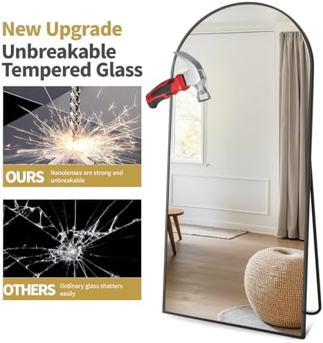 Dewfig Arched Full Length Mirror, 81"x41" Large Floor Mirror, Black