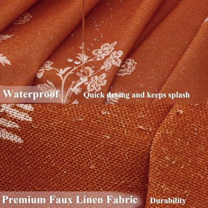 ORTIGIA Linen Shower Curtain 72 W x 84 L Farmhouse Vintage Terracotta Floral Long Shower Curtains Modern Boho Rustic Block Print Cottagecore Decor for Bathroom