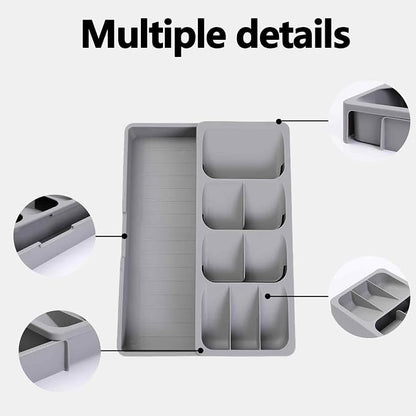 Expandable Kitchen Drawer Organizer Tray, 15.9×10.3×2.2in,Adjustable Silverware Storage for Spoons,Forks,Knives, Compact Cutlery Holder Saves Space(Grey)