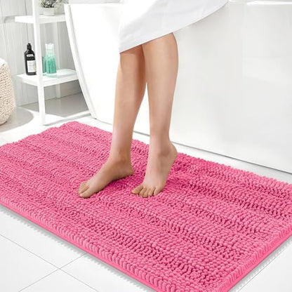 OLANLY Thick Bathroom Runner Rugs 44x24, Soft Chenille Bath Rugs, Hot Pink