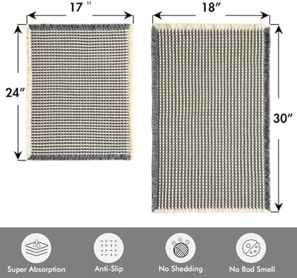 MIULEE Set of 2 Waffle Bathroom Rugs Dark Grey&Yellow 17"x24"+18"x30"