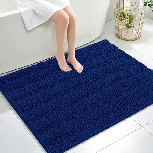OLANLY Thick Large Bathroom Rugs 40x32, Soft Chenille Bath Rugs, Navy