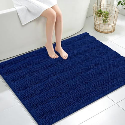 OLANLY Thick Large Bathroom Rugs 40x32, Soft Chenille Bath Rugs, Navy