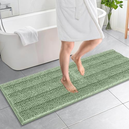 OLANLY Thick Bathroom Runner Rugs 59x20, Chenille Bath Rugs, Sage Green