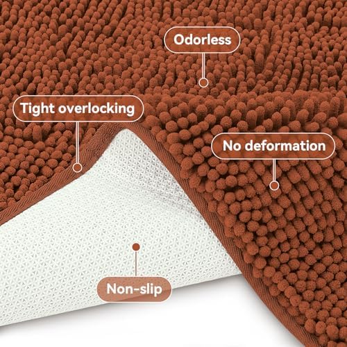 Bcoimo Bath Rug Mat,36x24 Chenille Extra Soft Burnt Orange Bathroom Tub Mat