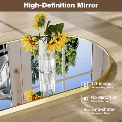 22"x30" Brushed Gold Arched Vanity Bathroom Mirror, Set of 2