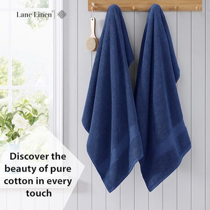 LANE LINEN Bath Sheet Set 100% Cotton 4 Pack Oversized Soft - Navy